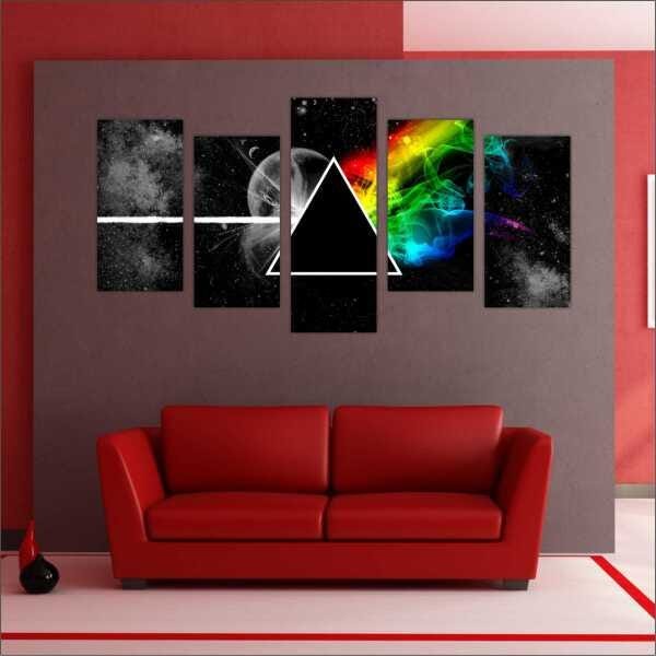 Quadro Decorativo Banda Pink Floyd The Dark Side of the Moon Interiores Mosaico 5 Peças Com Moldura - 2