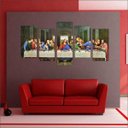 Ver imagem 2 de Quadro Decorativo Santa Ceia Jesus Apóstolos Religiosidade Salas Interiores 5 Peças Com Moldura