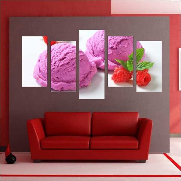 Quadro Decorativo Sorvete Açaí Sorveteria Gourmet Interiores Mosaico 5 Peças Com Moldura - 2