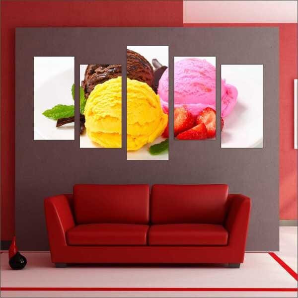 Quadro Decorativo Sorvete Sorveteria Gourmet Interiores Mosaico 5 Peças Com Moldura - 4