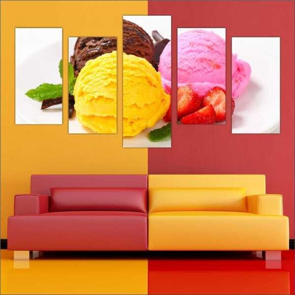 Quadro Decorativo Sorvete Sorveteria Gourmet Interiores Mosaico 5 Peças Com Moldura - 2