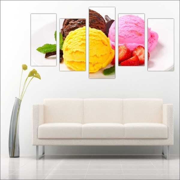 Quadro Decorativo Sorvete Sorveteria Gourmet Interiores Mosaico 5 Peças Com Moldura - 3