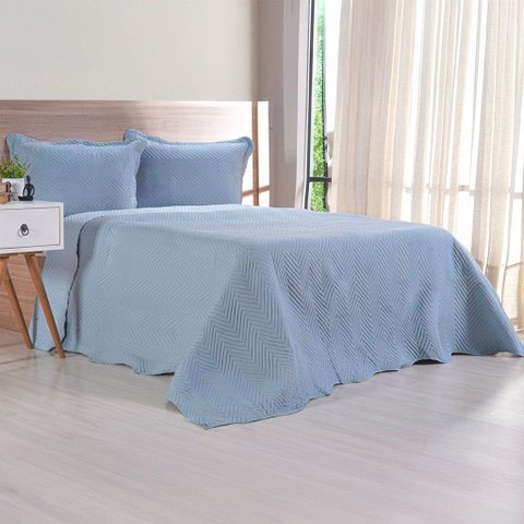 Kit Cobre Leito King Ultra Lisse Lisa New 100% Poliéster 250x270cm Bruma Azul