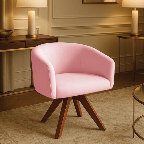 Poltrona Sala Base Giratória Madeira Arielle Suede D03 - D’Rossi