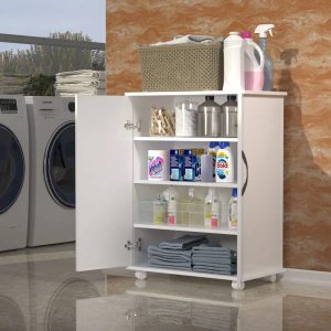 Armário Balcão Multiuso 2 Portas com Rodízio Branco