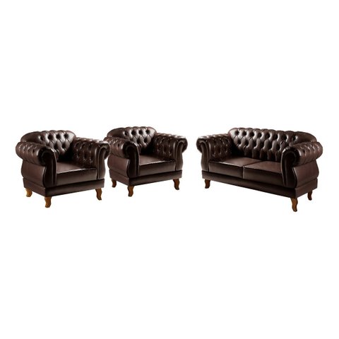 Conjunto Sofá Chesterfield 2 lugares Com 2 Poltronas Duquesa - Couríssimo Café