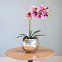Ver imagem 4 de Arranjo de Orquídea Artificial Rosa no Vaso Prateado| Linha Permanente Formosinha
