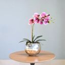 Ver imagem 1 de Arranjo de Orquídea Artificial Rosa no Vaso Prateado| Linha Permanente Formosinha