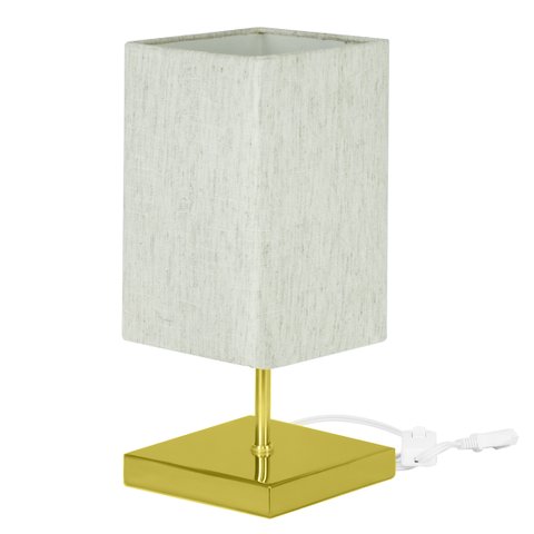 Abajur Eros Quad Linho Claro Quadrada Dourado