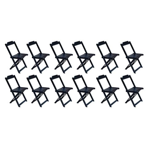 Kit 12 Cadeiras de Madeira Dobravel Preto - Preto