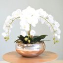 Ver imagem 1 de Arranjo com Três Hastes de Orquídeas Brancas No Vaso Rose Gold|Linha Permanente Formosinha
