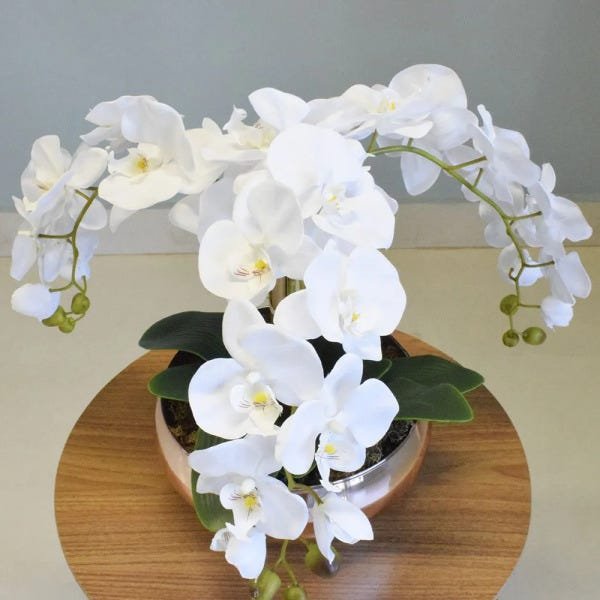 Arranjo com Três Hastes de Orquídeas Brancas No Vaso Rose Gold|Linha Permanente Formosinha - 3