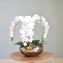 Ver imagem 3 de Arranjo com Três Hastes de Orquídeas Brancas no Vaso Bronze|Linha permanente Formosinha