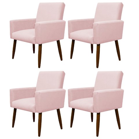 Kit 4 Poltronas Decorativa Sala e Quarto Nina Suede Herrero:rosa Bebê