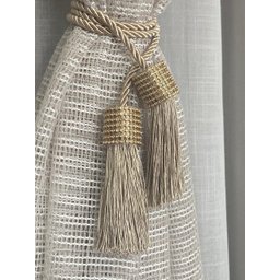 Cordão Prendedor de Cortina com Franja e Strass Perolas Luxo Dourado - 1