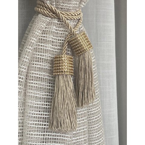 Cordão Prendedor de Cortina com Franja e Strass Perolas Luxo Dourado