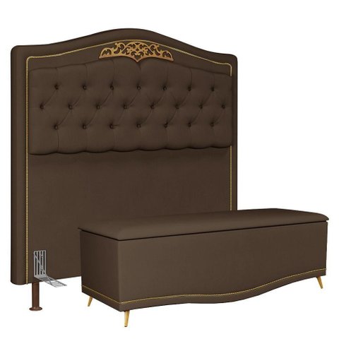 Cabeceira Casal King 195cm com Calçadeira Baú J02 Chocolate