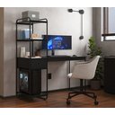 Ver imagem 2 de Mesa Home Office Criare Prateleiras Pés Aço Escritório Escrivaninha Estilo com Gaveta Cor Branco