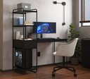 Ver imagem 2 de Mesa Home Office Criare Prateleiras Pés Aço Escritório Escrivaninha Estilo com Gaveta Cor Branco