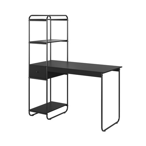 Mesa Home Office Criare Prateleiras Pés Aço Escritório Escrivaninha Estilo com Gaveta Cor Branco