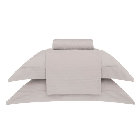 Jogo de Cama Casal Damask Stripes Kaki 4 Peças 300 Fios 100% Algodão Buddemeyer
