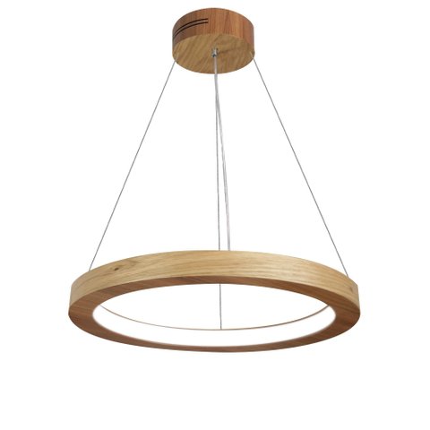 Lustre LED 33W Sirius Pendente Madeira Sala Jantar arco 60cm Madeluz Pendente Sirius LED Freijó Bran