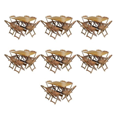 Kit 7 Conjuntos De Mesa Dobravel Com 6 Cadeiras De Madeira 120X70 Para Restaurante E Bar - Mel