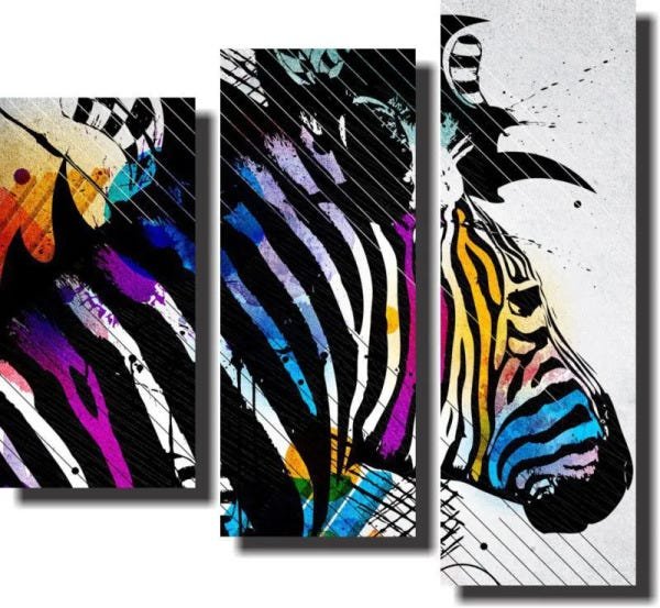 Quadro Decorativo Zebra 3 Peças Para Sala - 1