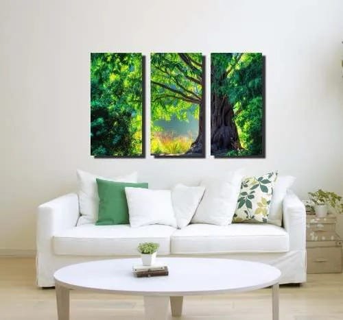 Quadro Decorativo Arvore Verde 3 Peças Para Sala Ou Quarto - 2