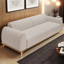 Ver imagem 6 de Sofá 3 Lugares Kiev 180cm D02 Base Castanho Pés D'ouro Bouclê Creme B-54