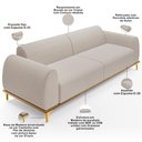 Ver imagem 7 de Sofá 3 Lugares Kiev 180cm D02 Base Castanho Pés D'ouro Bouclê Creme B-54