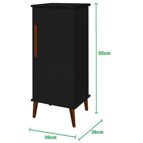 Balcão / Aparador Tok. 1 Porta Pés Retrô para Bebedouro / Recepção / Cozinha Cor Preto Fosco Passe