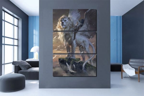 Quadros Decorativos Leão Alado para Sala 3 peças - 1