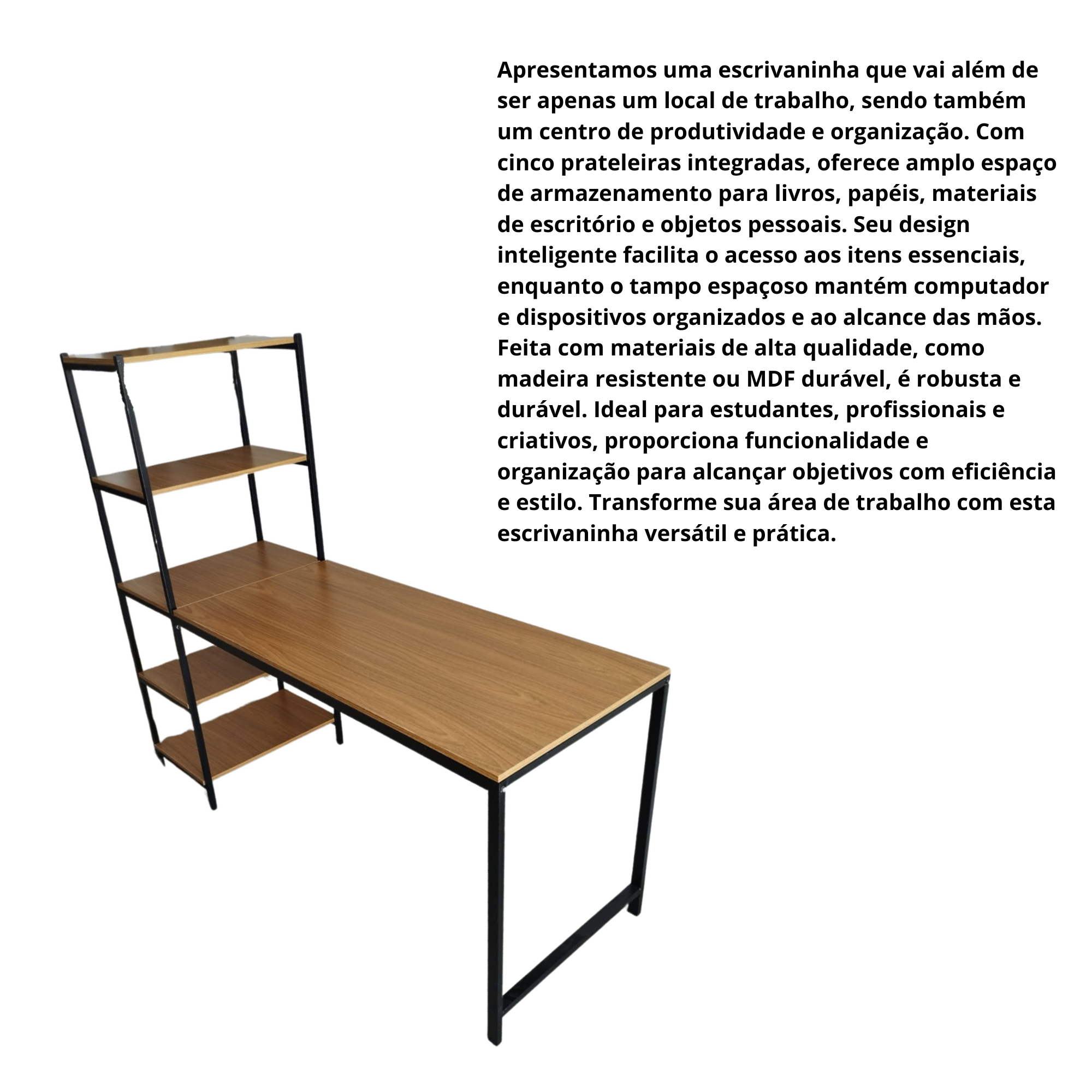 Kit Estudos Mesa Aparador 5 Prateleiras + Cadeira Giratória - 3