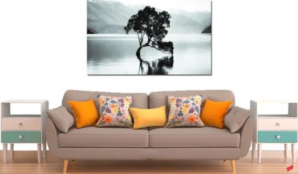 Quadro decorativo paisagem lago com arvore antiga para quarto e sala 1 peça - 2