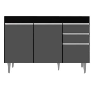 Balcao Pia Gabinete Cozinha 120cm S/tampo 3 Portas 2 Gavetas Cor,:preto/grafite