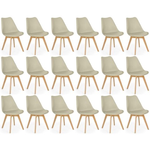 Conjunto 18 Cadeiras de Jantar Eames Wood Leda Design Estofada - Nude
