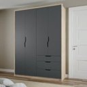 Ver imagem 1 de Guarda-Roupa Solteiro 3 Gavetas 4 Portas com Puxadores Em Cava Conect Nevada Grafite
