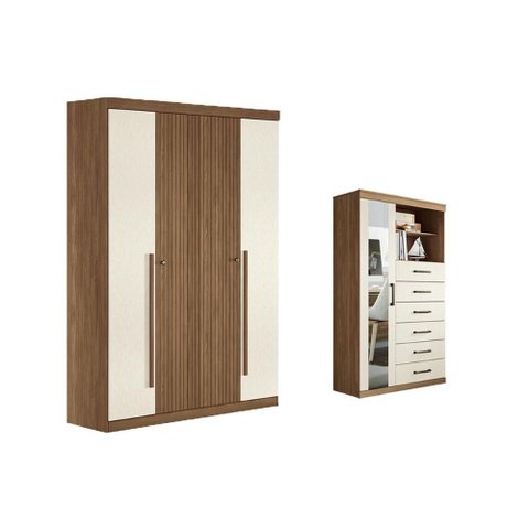 Quarto Completo Juvenil Guarda Roupa 4 Ptas Buriti + Cômoda Marabá Areia S. Andirá
