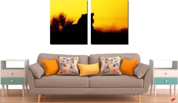 quadro decorativo por do sol com leao para quarto e sala 2 peças - 2