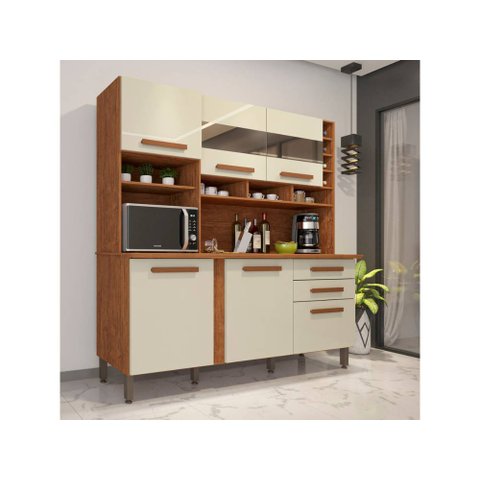 Armário de Cozinha 6 Portas 2 Gavetas Alexia Imop - Cinamomo/off White