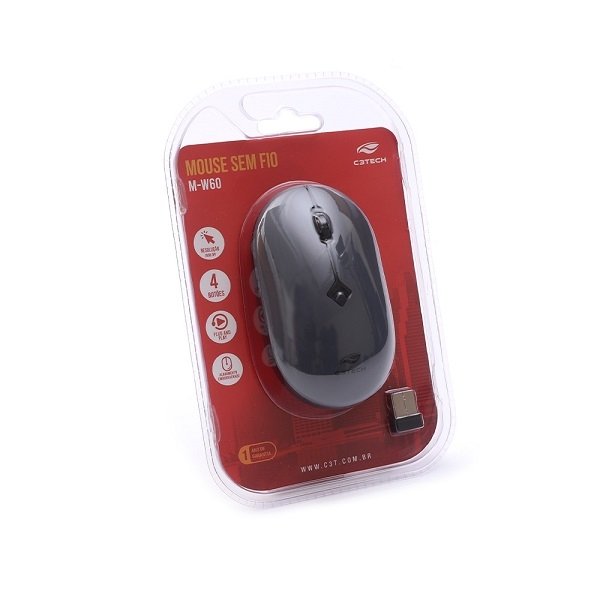 Mouse sem Fio Rc/Nano M-W60Gy Cinza C3 Tech - 4