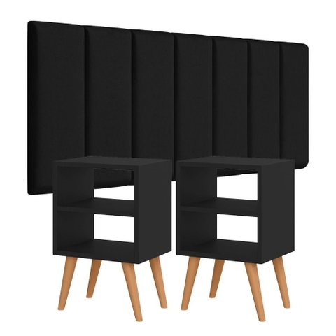 Kit Mesa de Cabeceira Melissa com Cabeceira Estofada Modular King