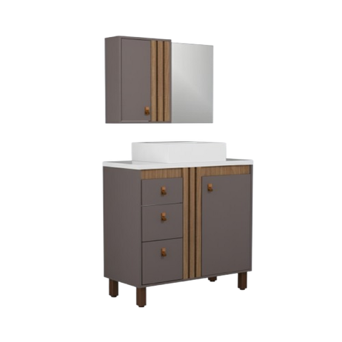 Conjunto Gabinete para Banheiro 80cm com Tampo de Pedra Sofia