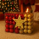 Ver imagem 7 de Kit 100 Bolas Vermelho e Dourado Lisa Glitter Decoração Árvore de Natal com Ponteira(Brinde) Luvinco