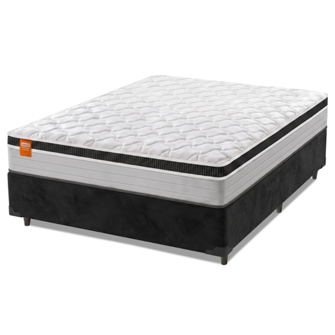 Cama Box Casal Colchão Molas Ensacadas Real 138x188x65cm Preto/Cinza - Suporta até 130kg por