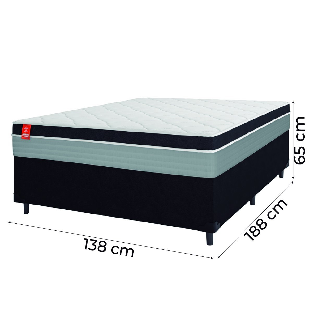 Cama Box Casal Colchão Molas Ensacadas Real 138x188x65cm Preto/Cinza - Suporta até 130Kg por - 3