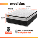 Ver imagem 3 de Cama Box Casal Colchão Molas Ensacadas Real 138x188x65cm Preto/Cinza - Suporta até 130kg por