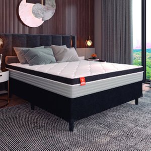 Cama Box Casal Colchão Molas Ensacadas Real 138x188x65cm Preto/Cinza - Suporta até 130Kg por