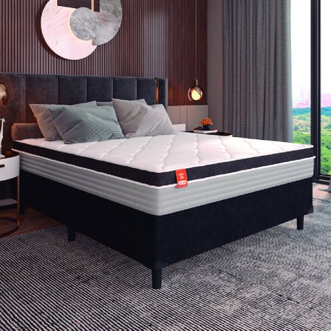 Cama Box Casal Colchão Molas Ensacadas Real 138x188x65cm Preto/Cinza - Suporta até 130Kg por